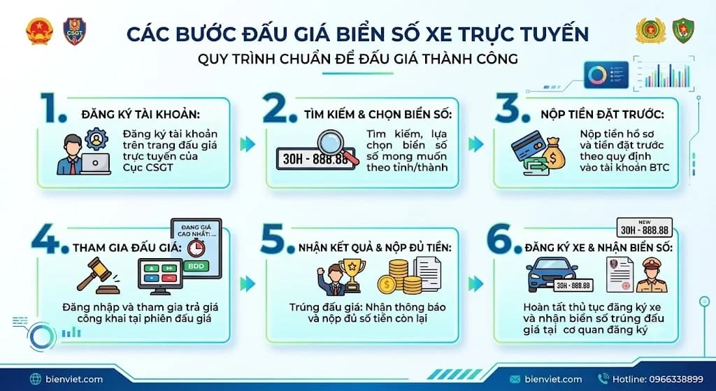 Hướng dẫn chi tiết các bươc đấu giá biển số đẹp